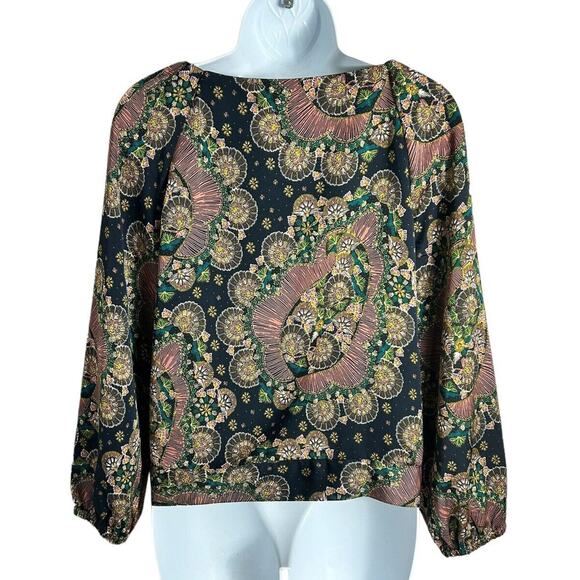 Point Sur J.Crew Paisley Satiny Crepe Wrap Tie Blouse Size XS Long-Sleeve Top - Picture 5 of 6